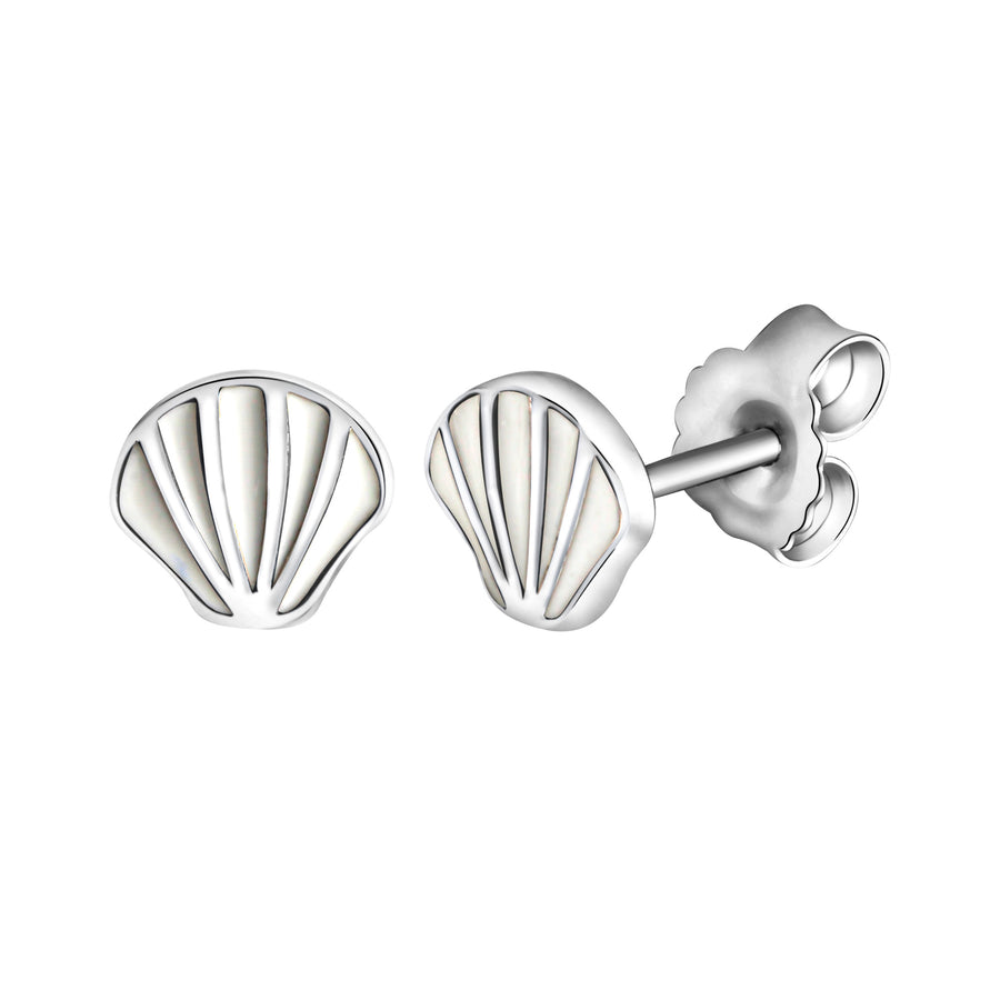 Ohrstecker 925-Sterling Silber rhodiniert Muschel weißer Lack