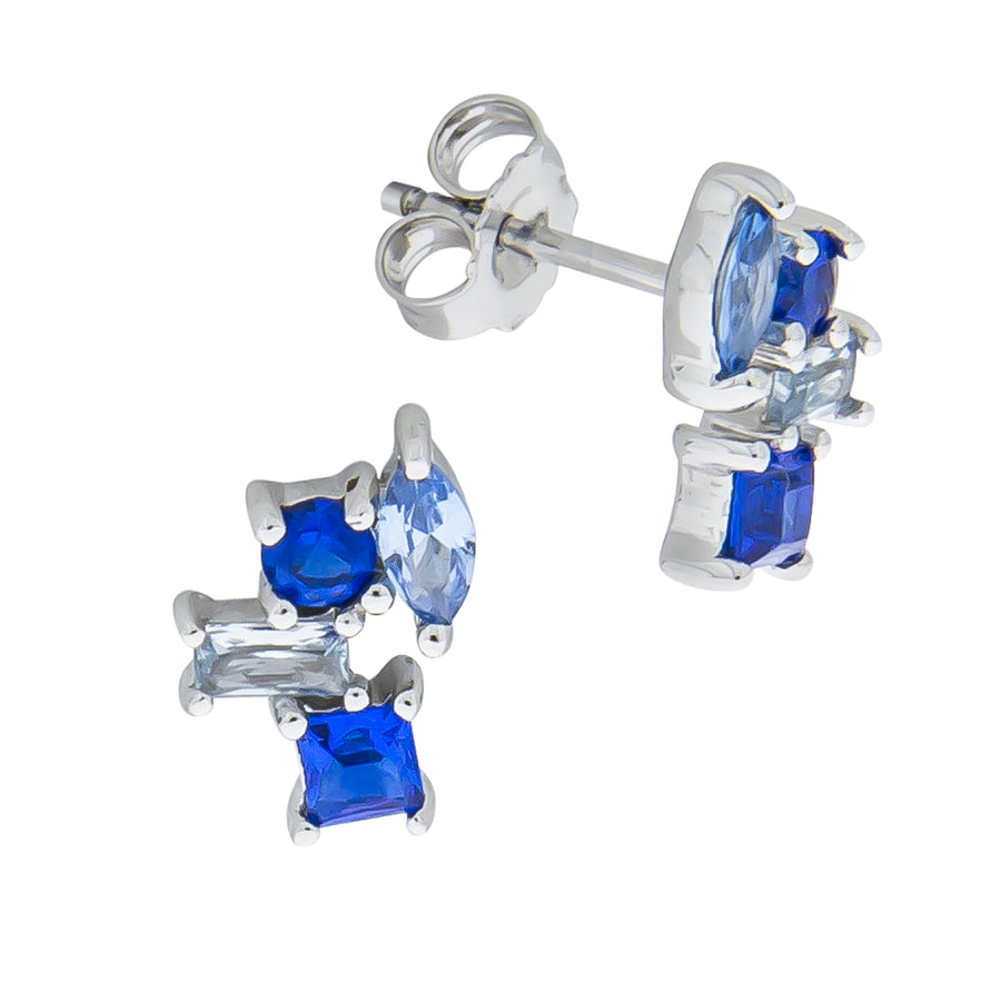 Ohrstecker 925/- Sterling Silber rhodiniert synth. Steine blau