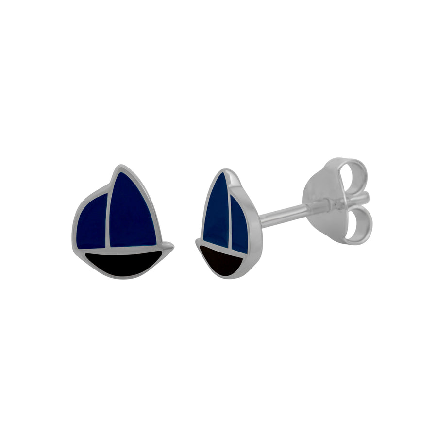 Ohrstecker 925/- Sterling Silber rhodiniert Schiff Lack blau