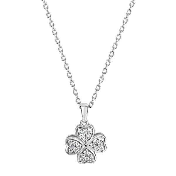 Anhänger mit Kette 925 Sterling Silber rhodiniert Kleeblatt Zirkonia