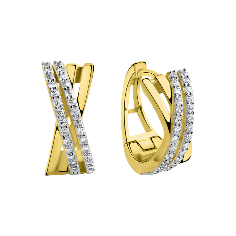 Creolen 375/- Gelbgold bicolor glanz Zirkonia