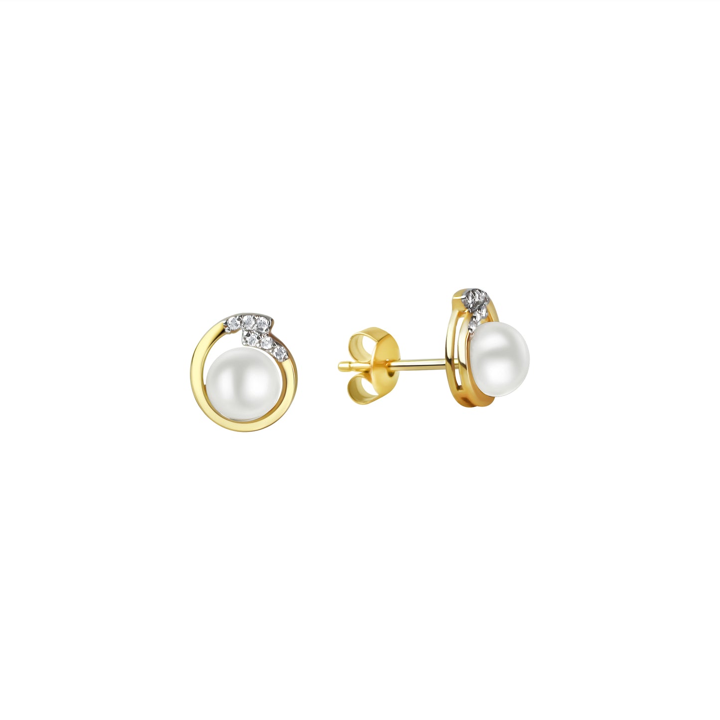 Ohrstecker 375/- Gelbgold bicolor Zirkona Perle