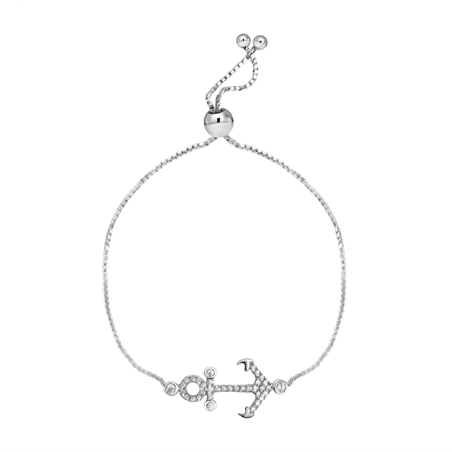 Armband 925/- Sterling Silber rhodiniert Anker Zirkonia