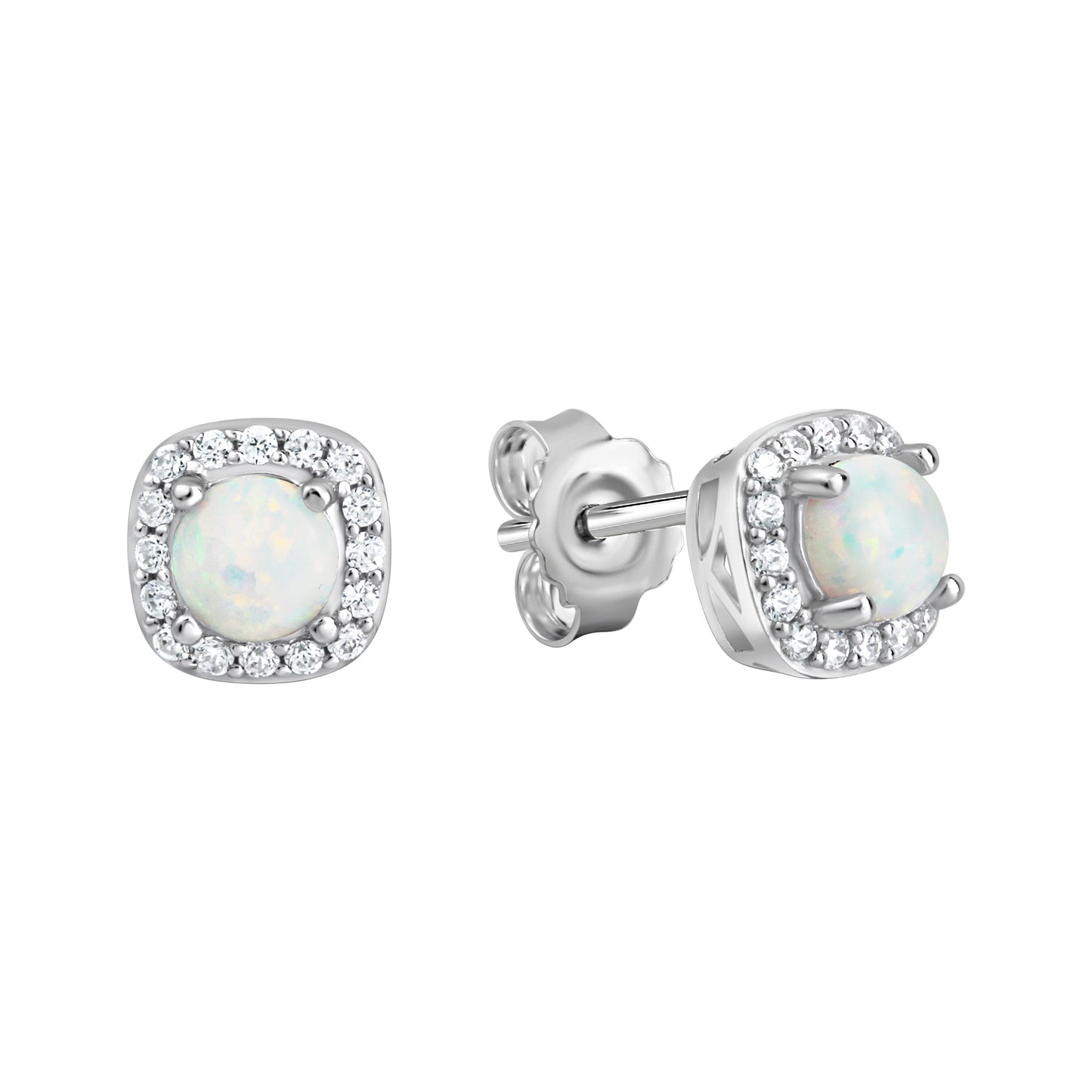 Ohrstecker 925/- Sterling Silber rhodiniert synth. Opal und Zirkonia