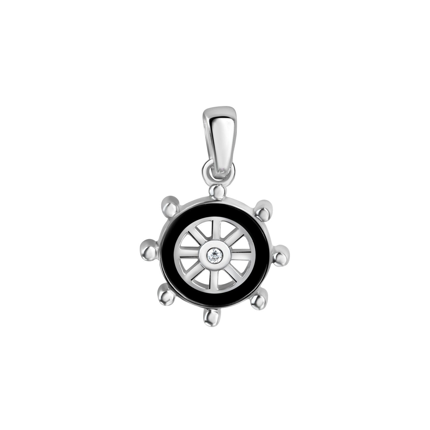 Anhänger 925/- Sterling Silber rhodiniert Steuerrad Lack schwarz
