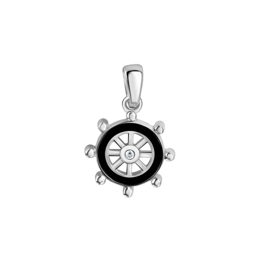 Anhänger 925/- Sterling Silber rhodiniert Steuerrad Lack schwarz