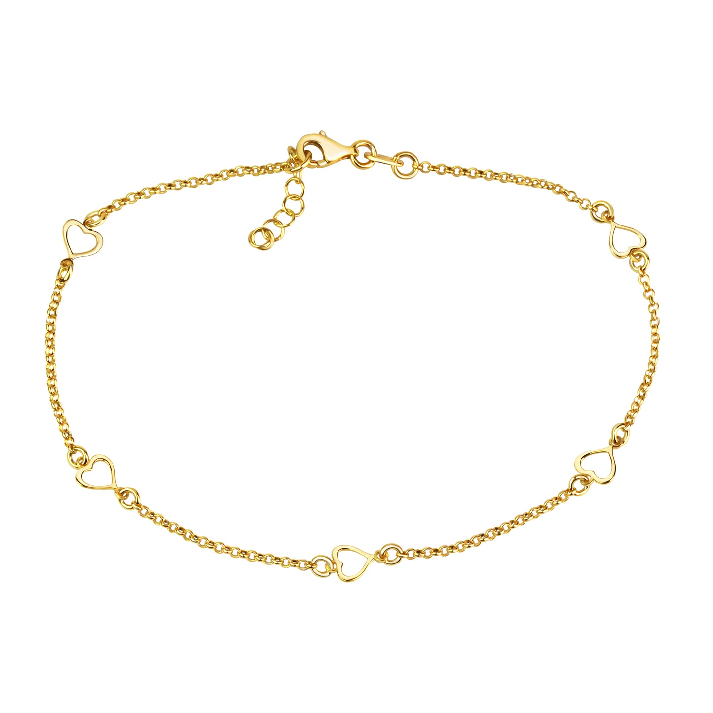 Fusskette 925/- Sterling Silber vergoldet Herzen