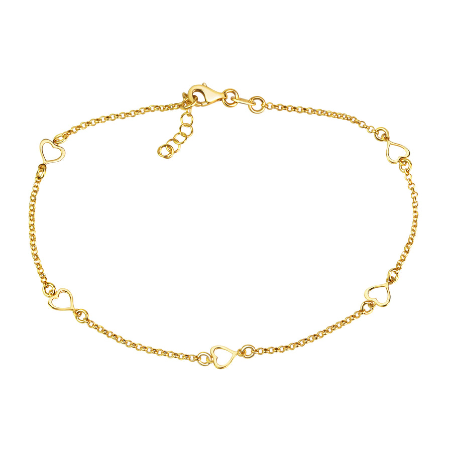 Fusskette 925/- Sterling Silber vergoldet Herzen