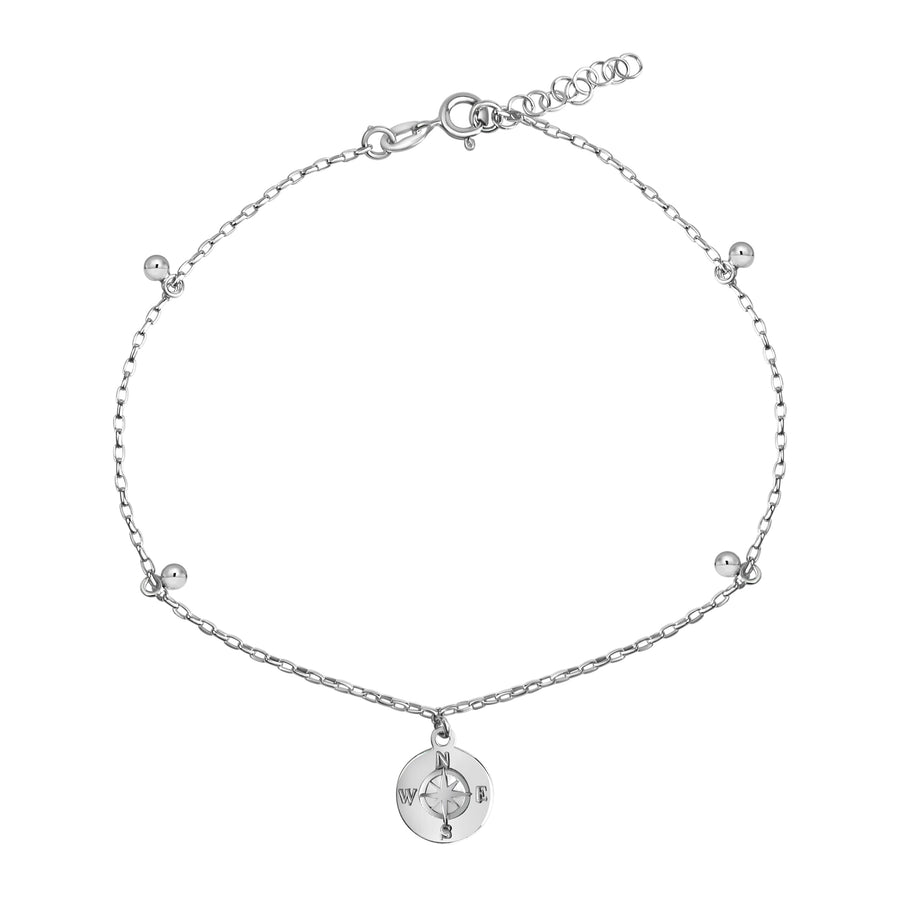 Fusskette 925/- Sterling Silber rhodiniert Windrose