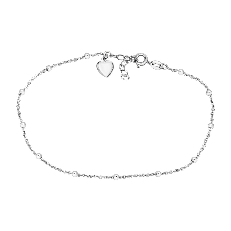 Fusskette 925/- Sterling Silber rhodiniert Kugeln/Herz
