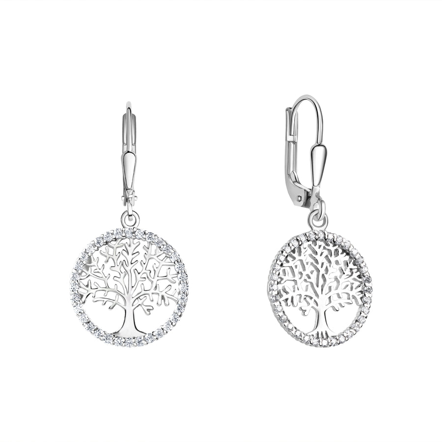 Ohrhänger 925/- Sterling Silber rhodiniert Lebensbaum Zirkonia