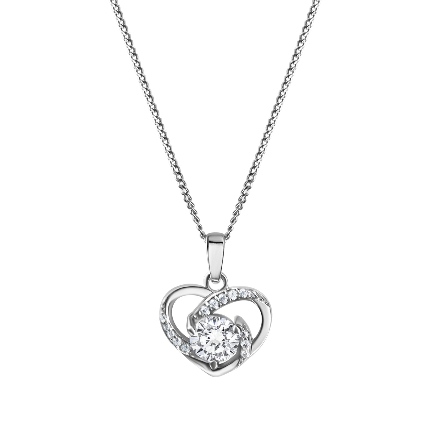 Anhänger mit Kette 925/- Sterling Silber rhodiniert Herz Zirkonia