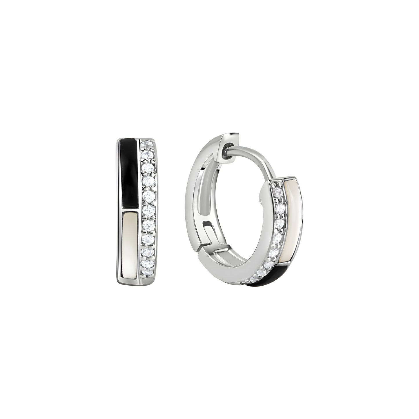 Creolen 925/- Sterling Silber rhodiniert Perlmutt Onyx Zirkonia