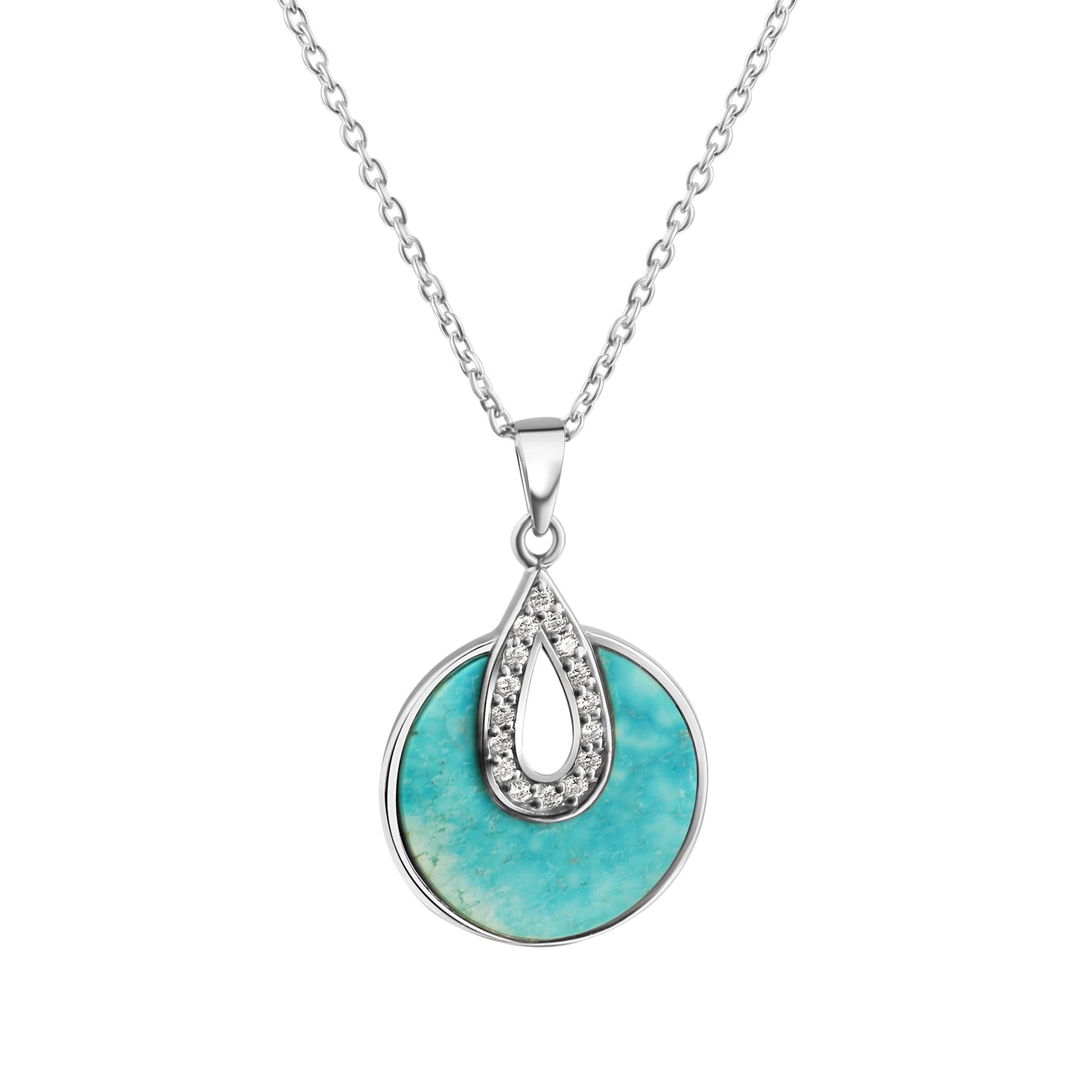 Anhänger mit Kette 925/- Sterling Silber rhodiniert Türkis/Zirkonia