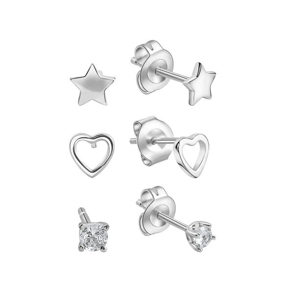 Ohrstecker 925/- Sterling Silber rhodiniert 3-teiliges Set
