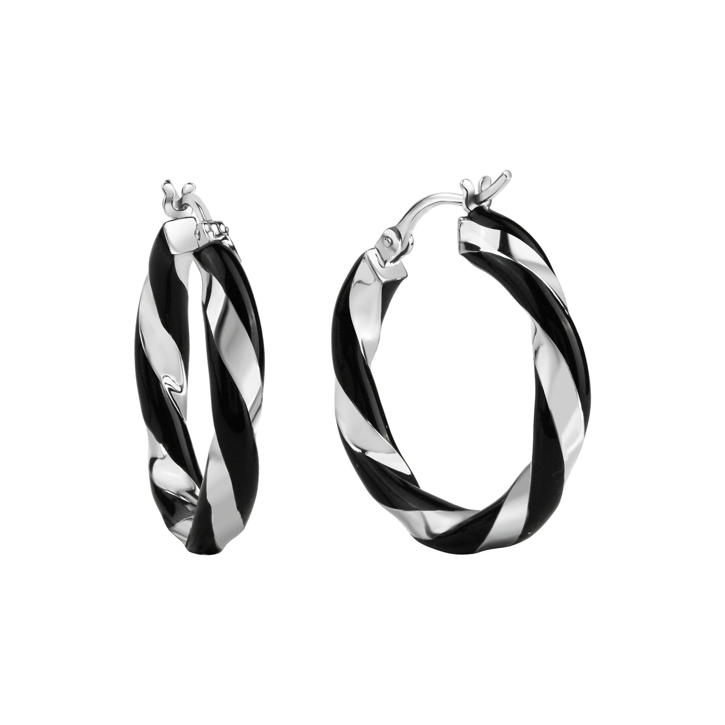 Creolen 925/- Sterling Silber rhodiniert schwarzer Lack 27mm