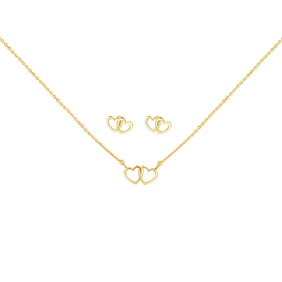 Set Anhänger/Kette und Ohrstecker 925/- Sterling Silber vergoldet Doppelherz