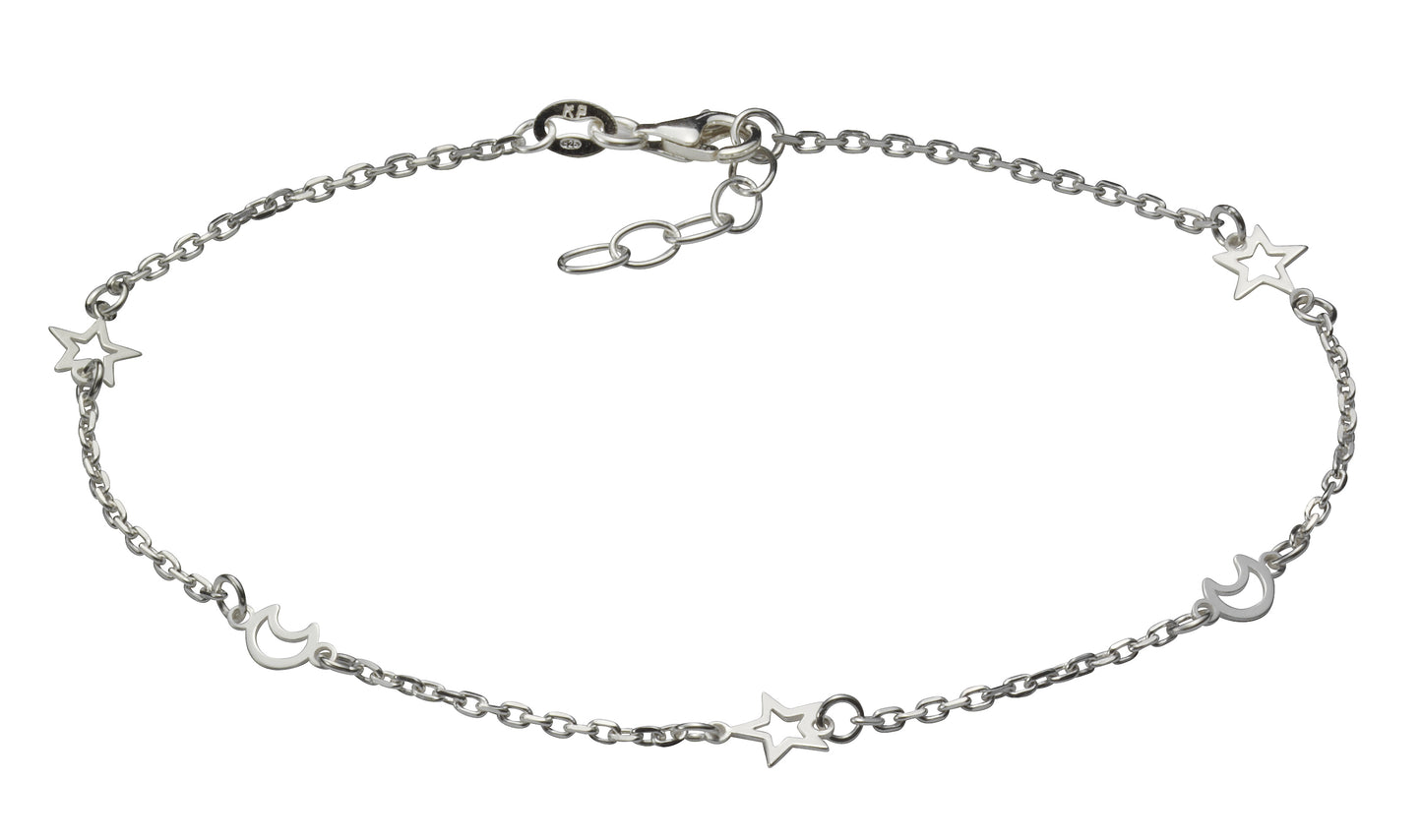 Fusskette 925 Sterling Silber Motiv Sterne Mond