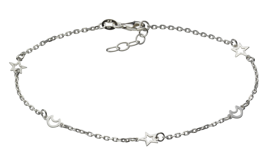 Fusskette 925 Sterling Silber Motiv Sterne Mond