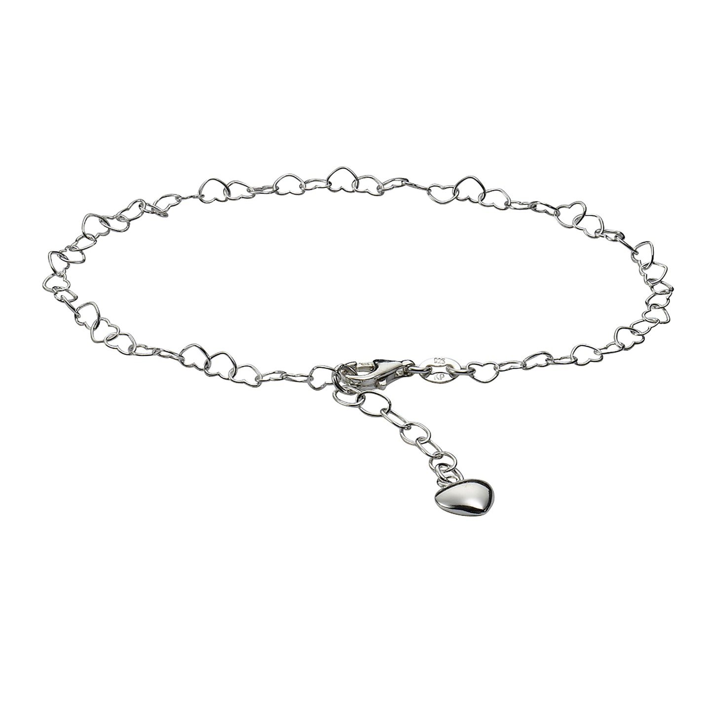 Fusskette Silber 925 mit Herz-Motiv 23-26cm