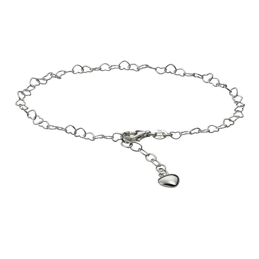 Fusskette Silber 925 mit Herz-Motiv 23-26cm