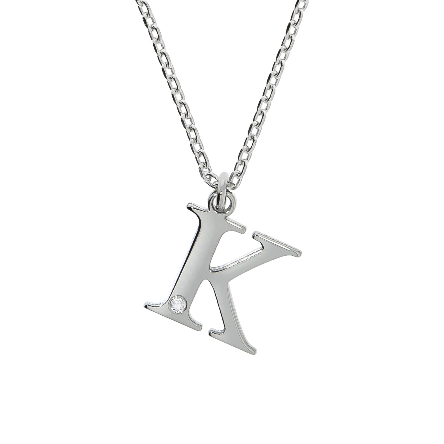 Halskette Silber 925 mit 1x Diamant 0,008ct. Buchstabe K