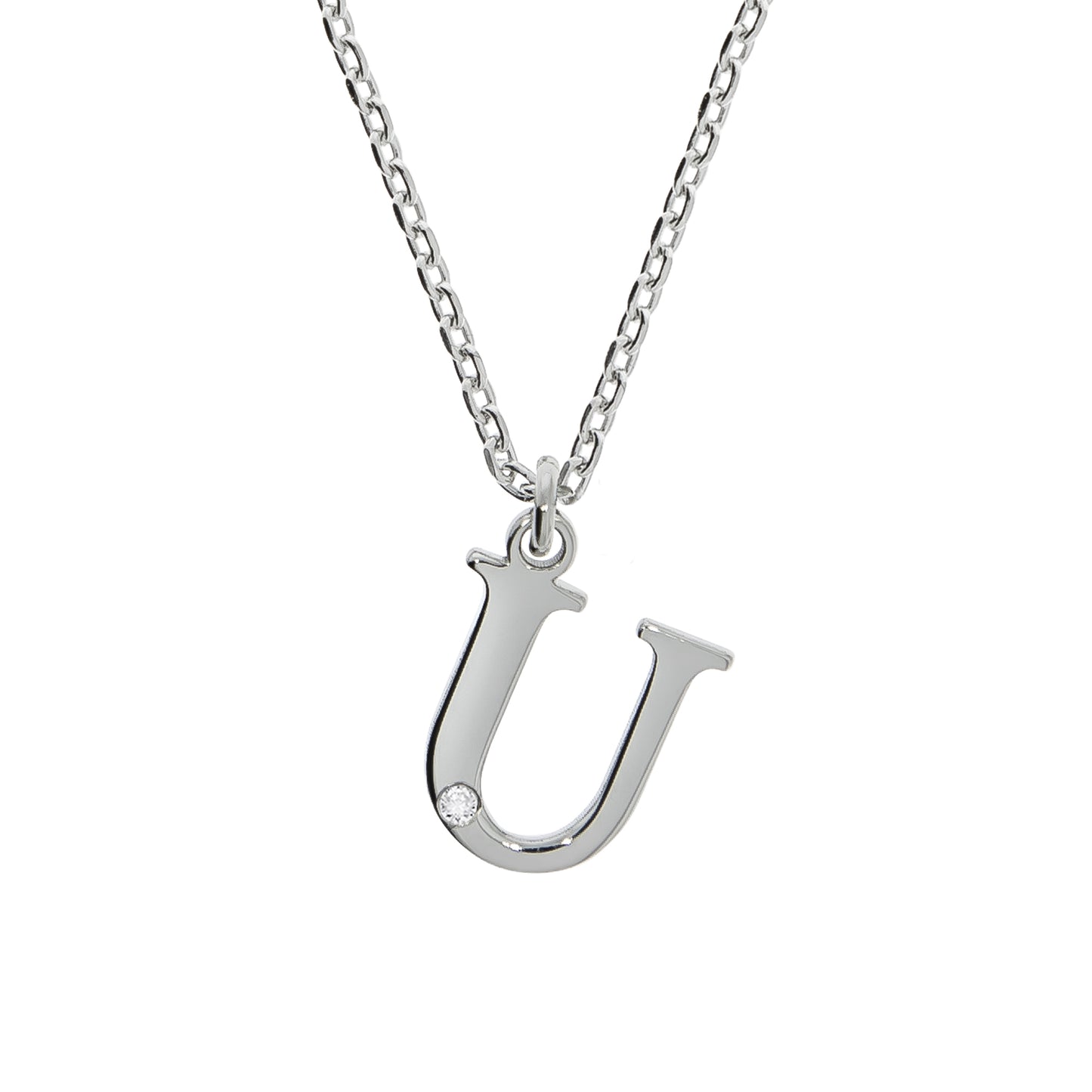 Halskette Silber 925 mit 1x Diamant 0,008ct. Buchstabe U