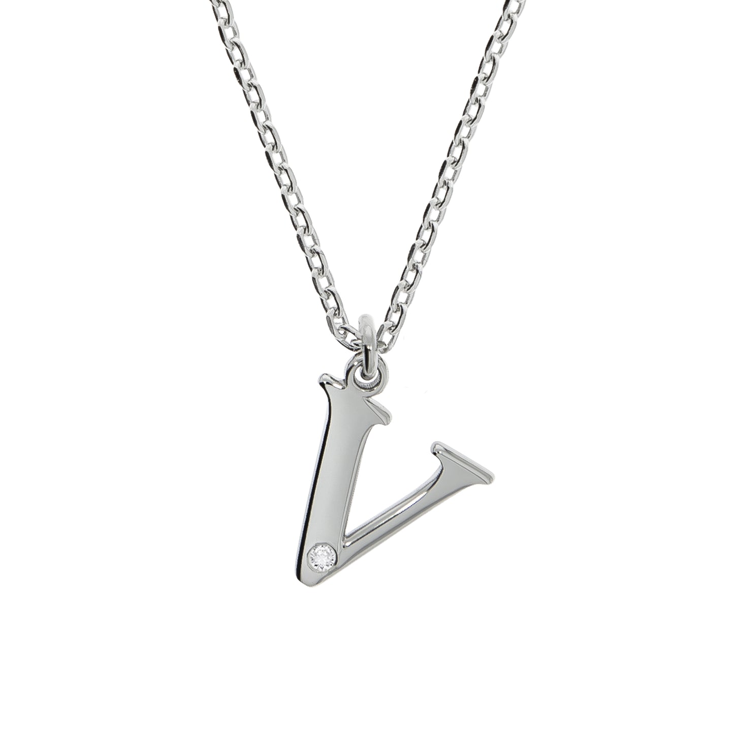 Halskette Silber 925 mit 1x Diamant 0,008ct. Buchstabe V