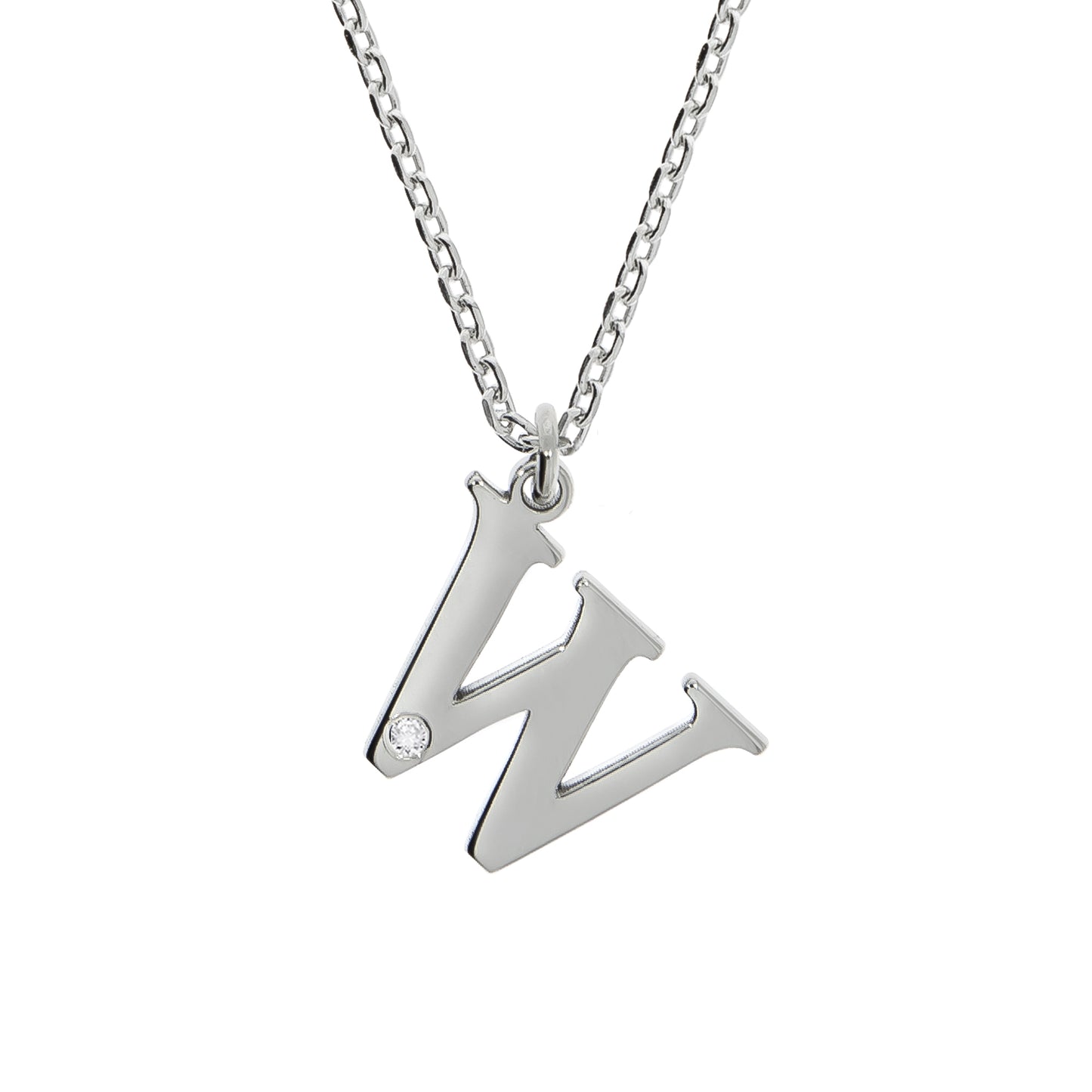 Halskette Silber 925 mit 1x Diamant 0,008ct. Buchstabe W