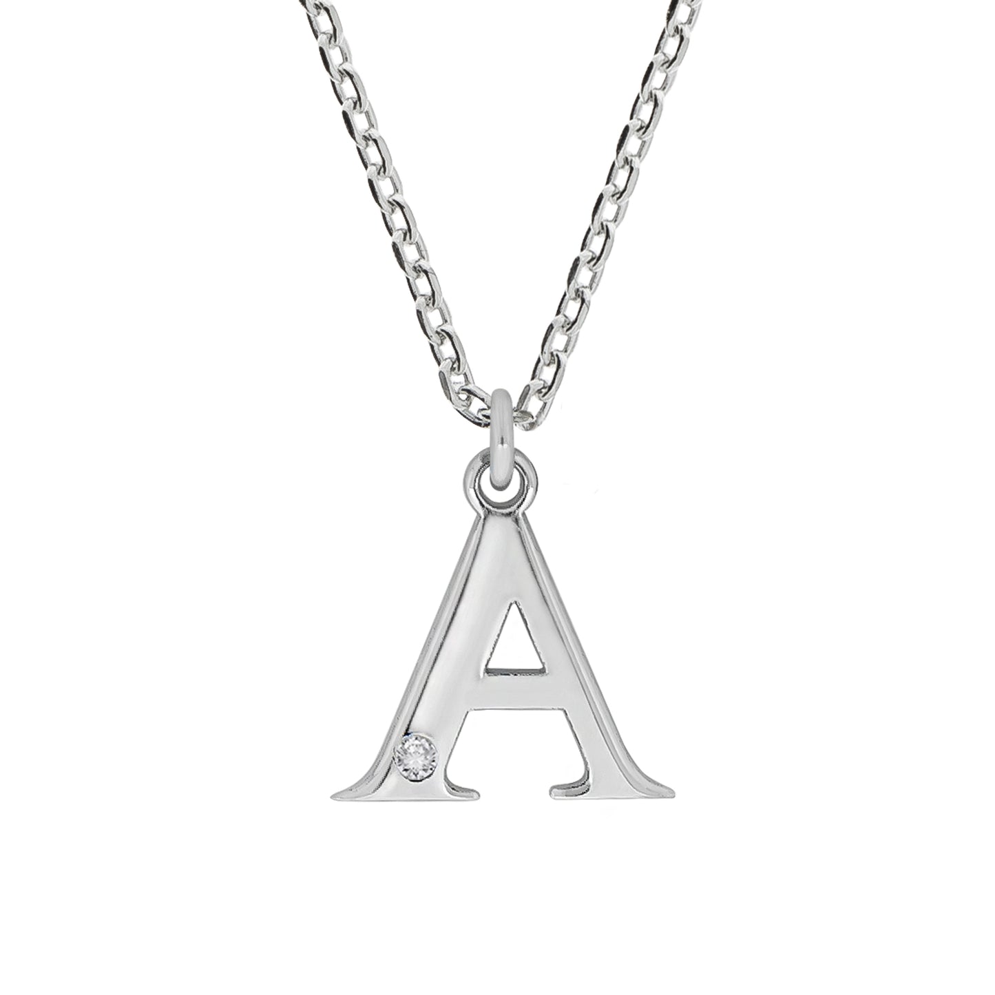Halskette Silber 925 mit 1x Diamant 0,008ct. Buchstabe A