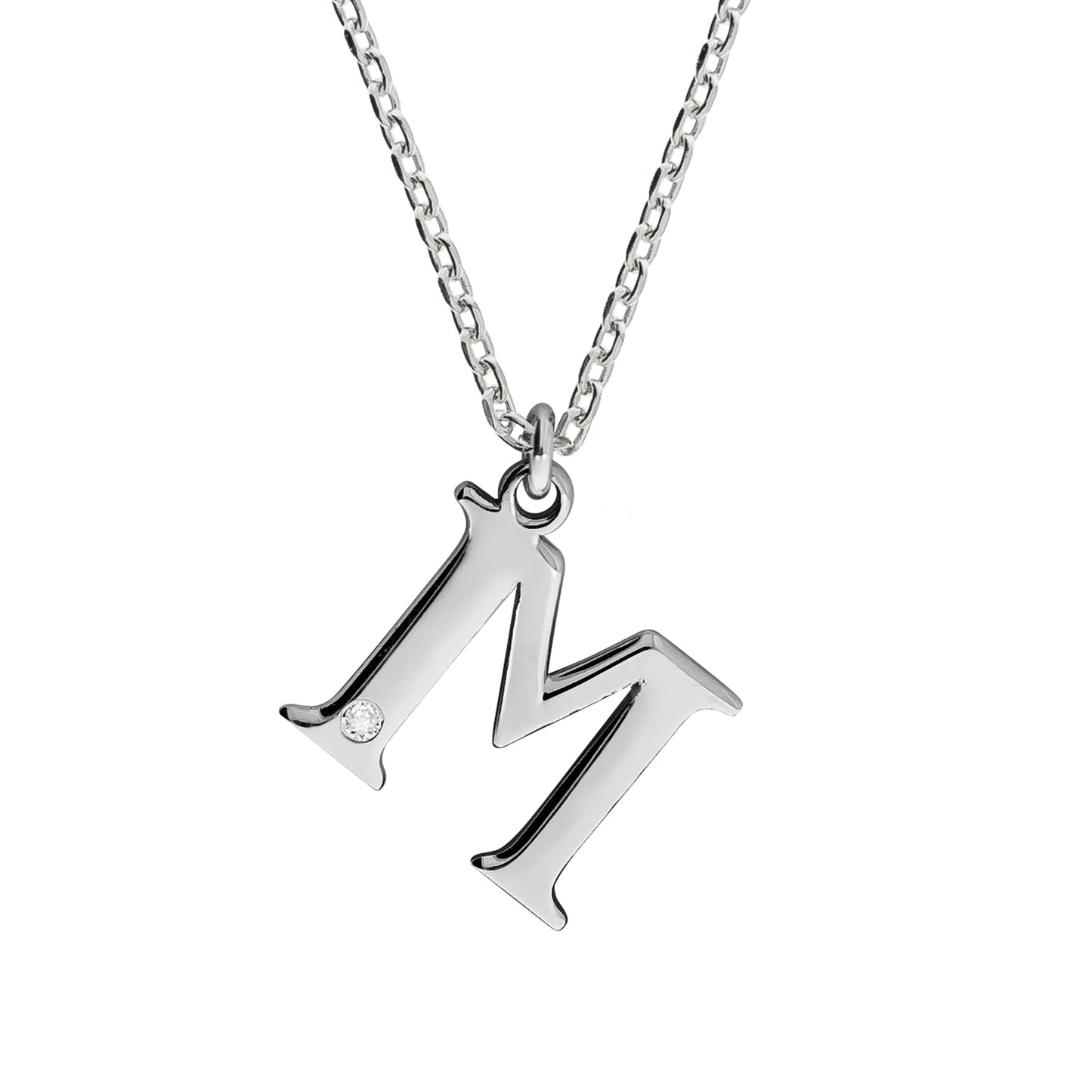 Halskette Silber 925 mit 1x Diamant 0,008ct. Buchstabe M