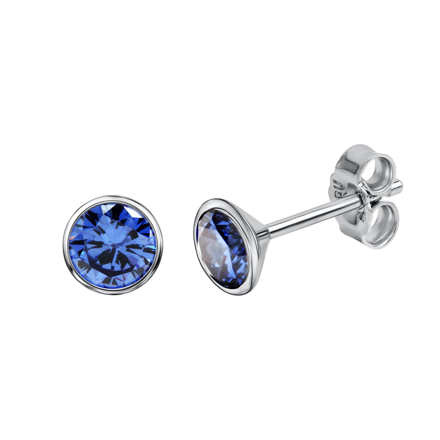 Ohrstecker 925 Silber rhodiniert CZ blau