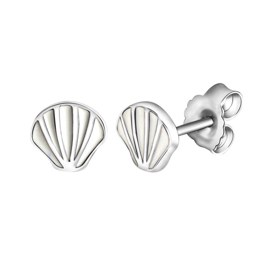 Ohrstecker 925-Sterling Silber rhodiniert Muschel weißer Lack