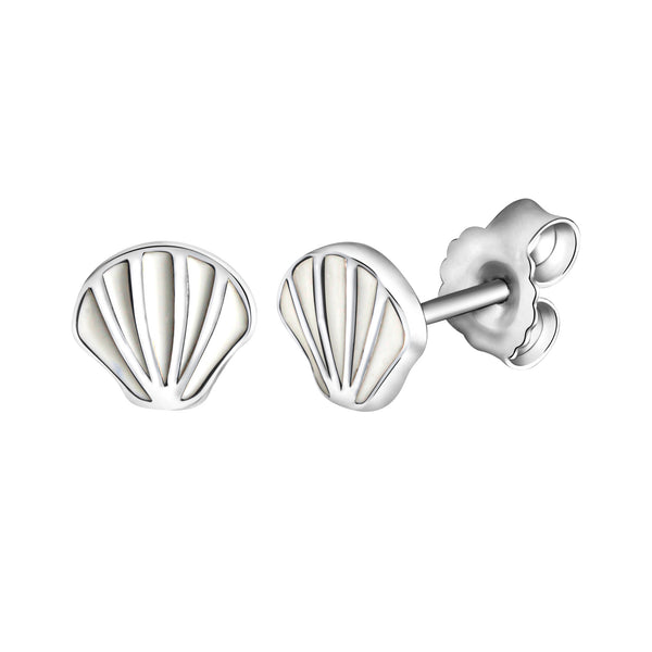 Ohrstecker 925-Sterling Silber rhodiniert Muschel weißer Lack
