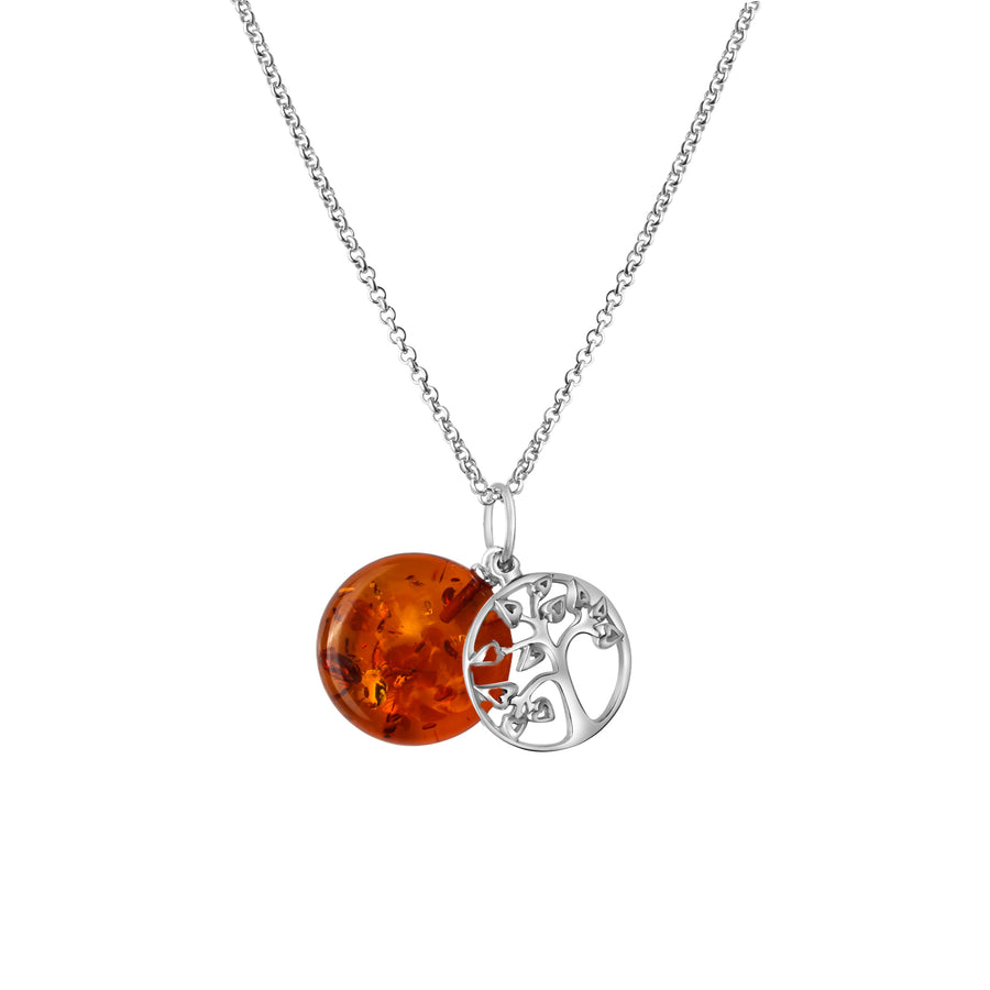 Anhänger mit Kette 925/- Sterling Silber rhodiniert Bernstein