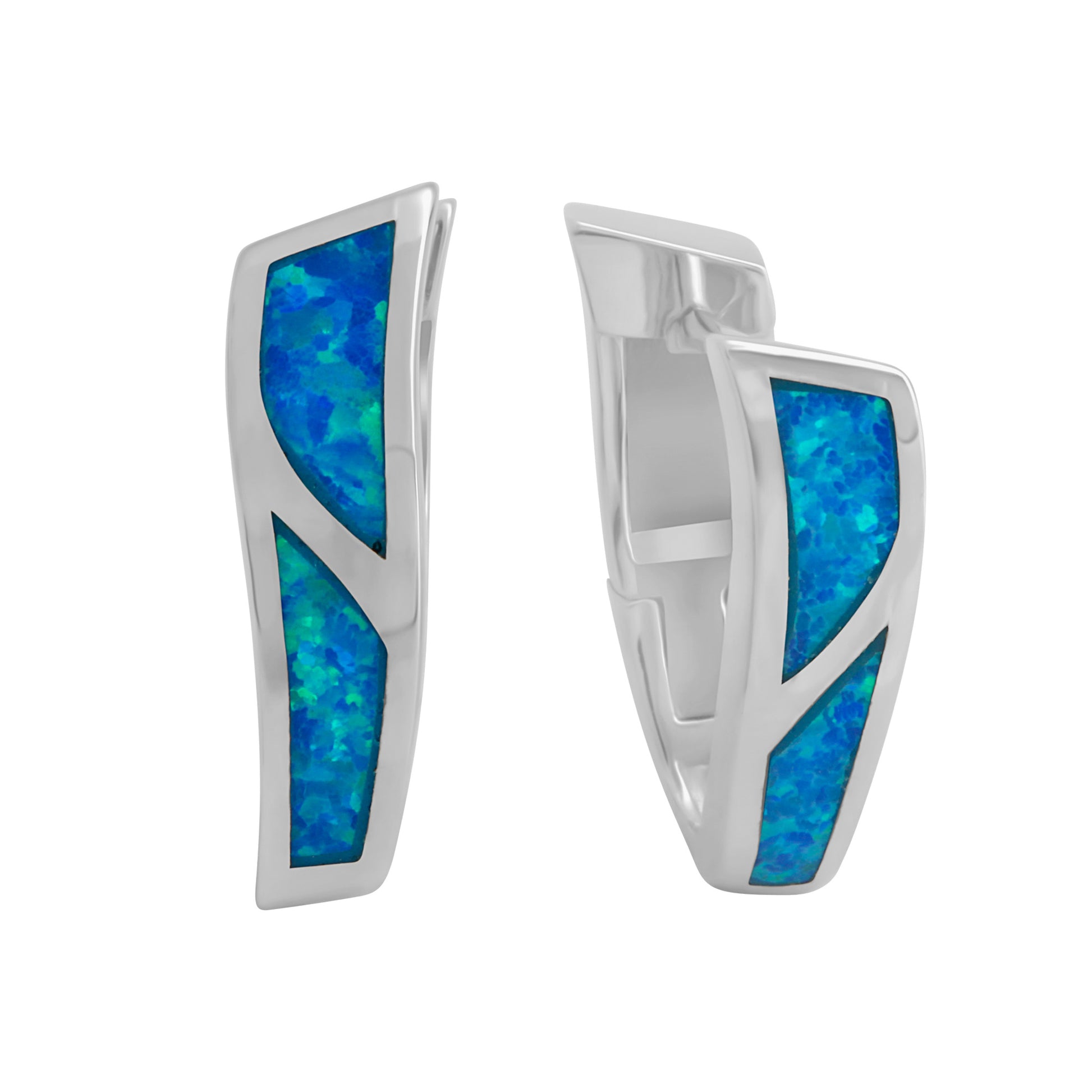 Klappcreolen 925-Sterling Silber rhodiniert synth. Opal blau