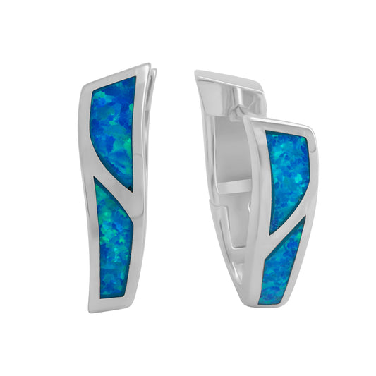 Klappcreolen 925-Sterling Silber rhodiniert synth. Opal blau