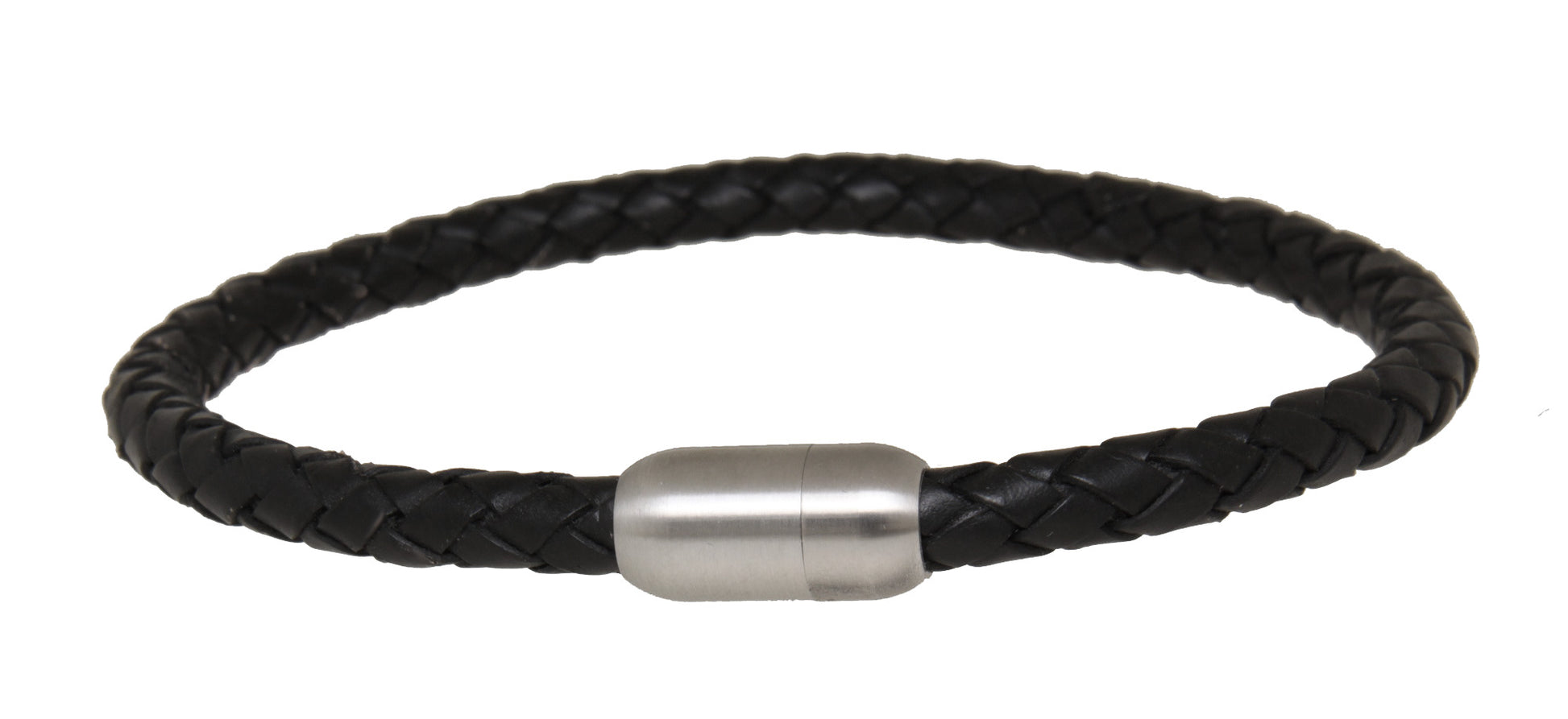 Armband Edelstahl mit geflochtenem Leder schwarz
