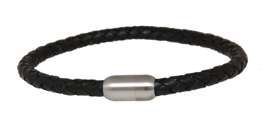 Armband Edelstahl mit geflochtenem Leder schwarz