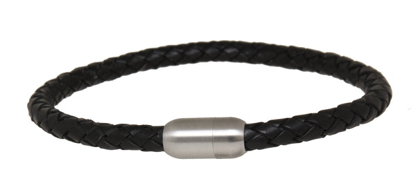 Armband Edelstahl mit geflochtenem Leder schwarz