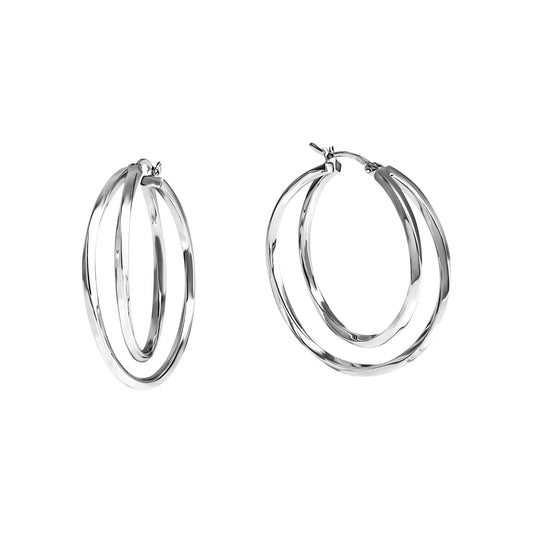 Creolen 925/- Sterling Silber rhodiniert 2-reihig