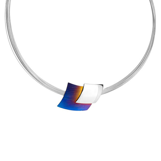 Stainless steel necklace with colored titanium, 11 rows