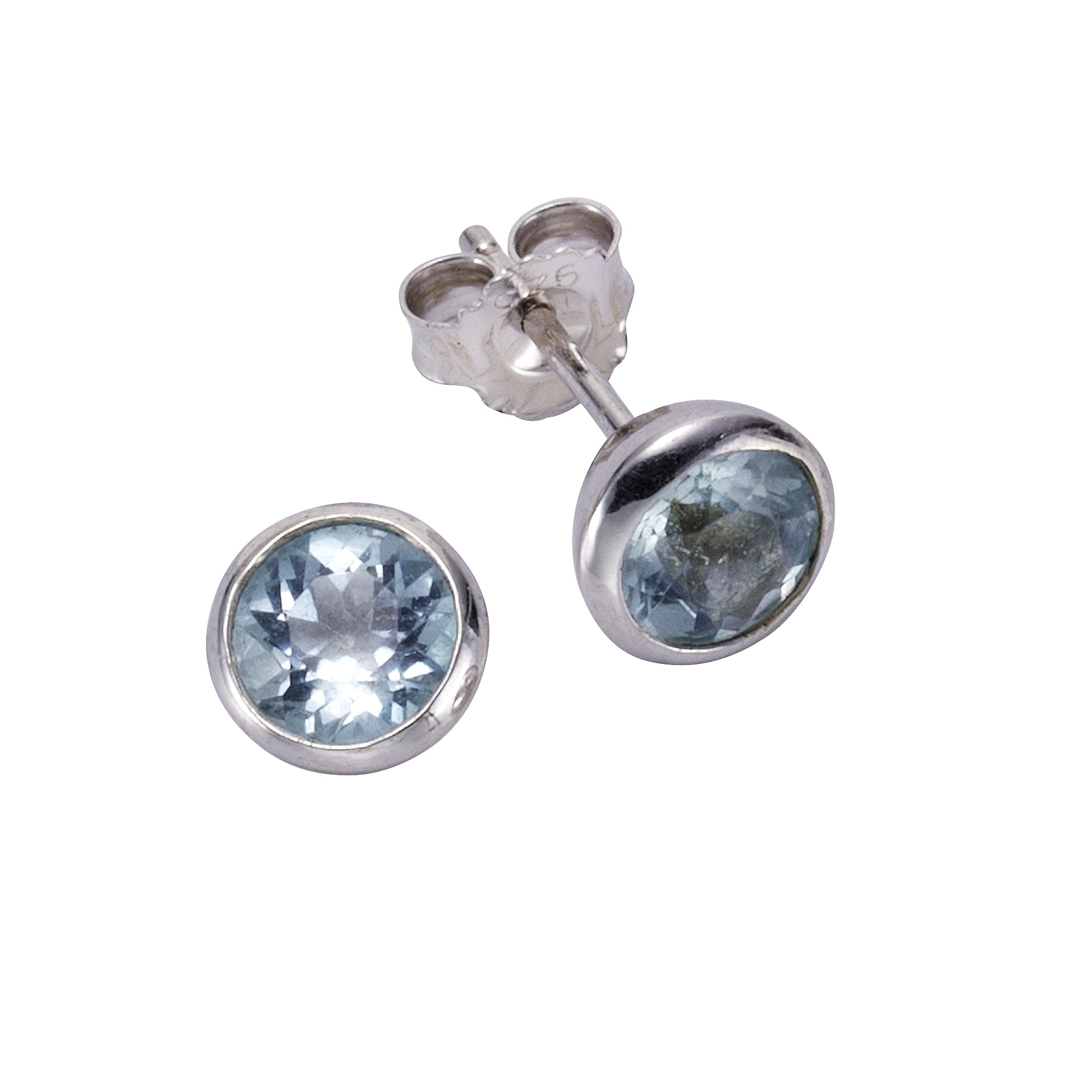 Ohrringe Silber 925 rhodiniert mit 2x Blautopas (beh.) 7,5mm