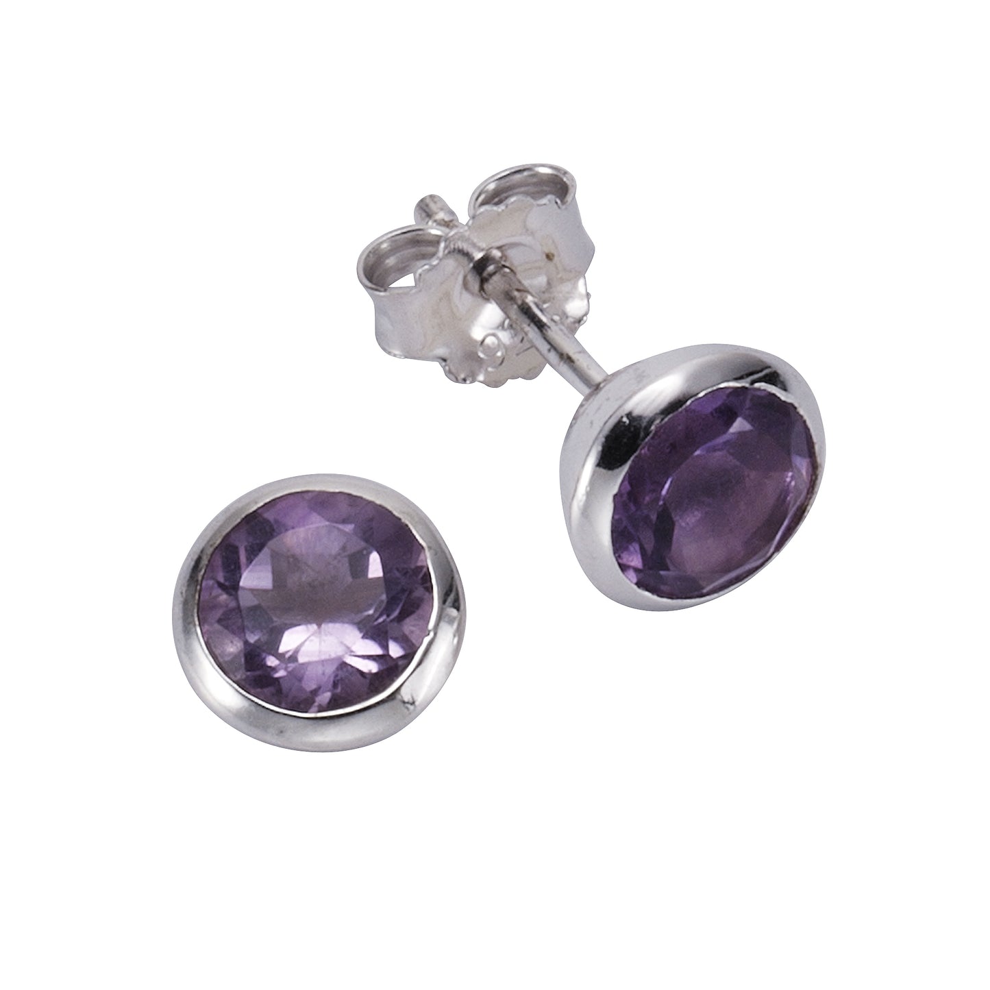 Ohrringe Silber 925 rhodiniert mit echtem Amethyst 7,5mm