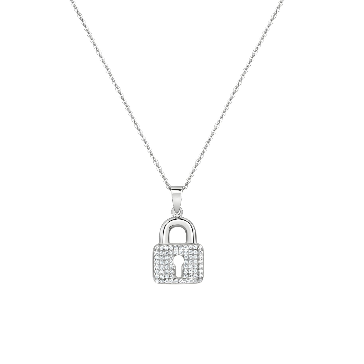 Anhänger mit Kette 925/- Sterling Silber Schloß mit Zirkonia