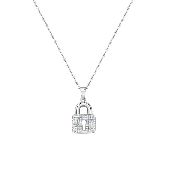 Anhänger mit Kette 925/- Sterling Silber Schloß mit Zirkonia
