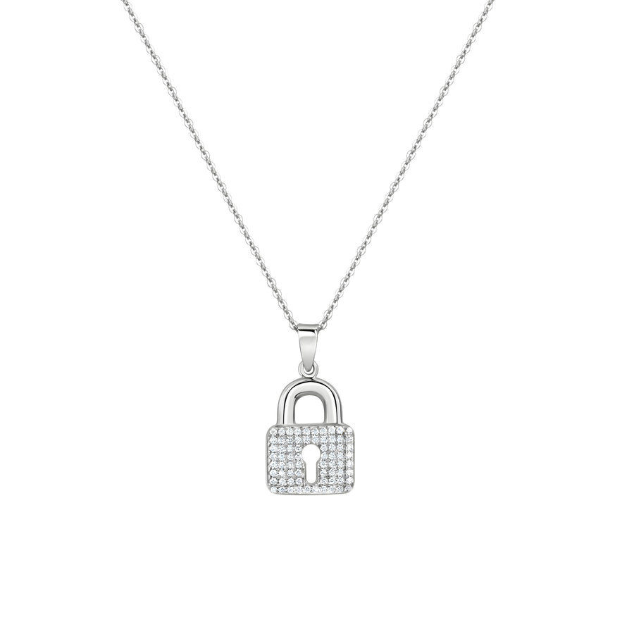 Anhänger mit Kette 925/- Sterling Silber Schloß mit Zirkonia