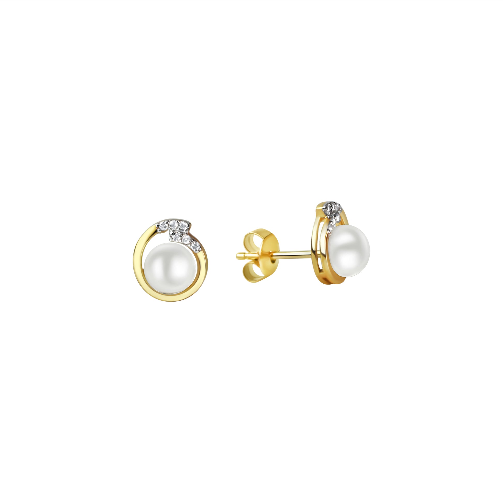 Ohrstecker 375/- Gelbgold bicolor Zirkona Perle