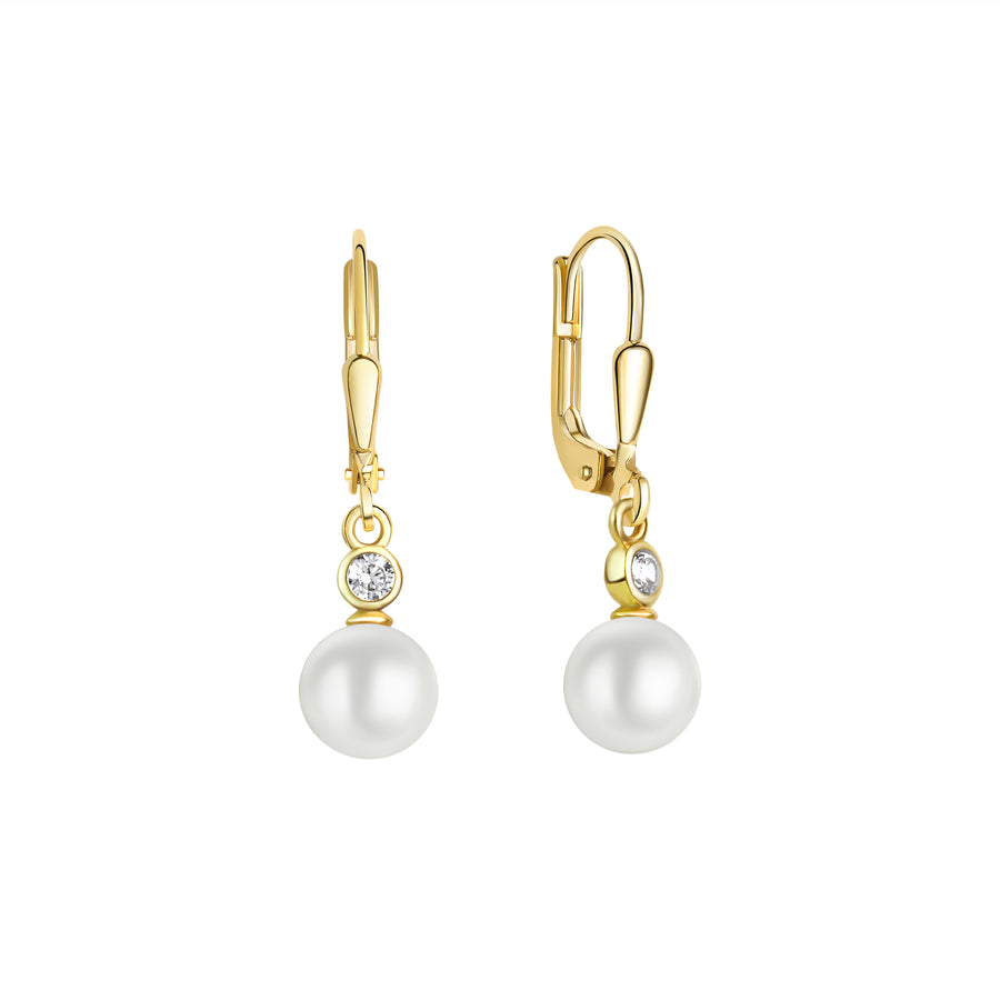 Ohrhänger 333/- Gelbgold Zirkonia und Süßwasserzuchtperle