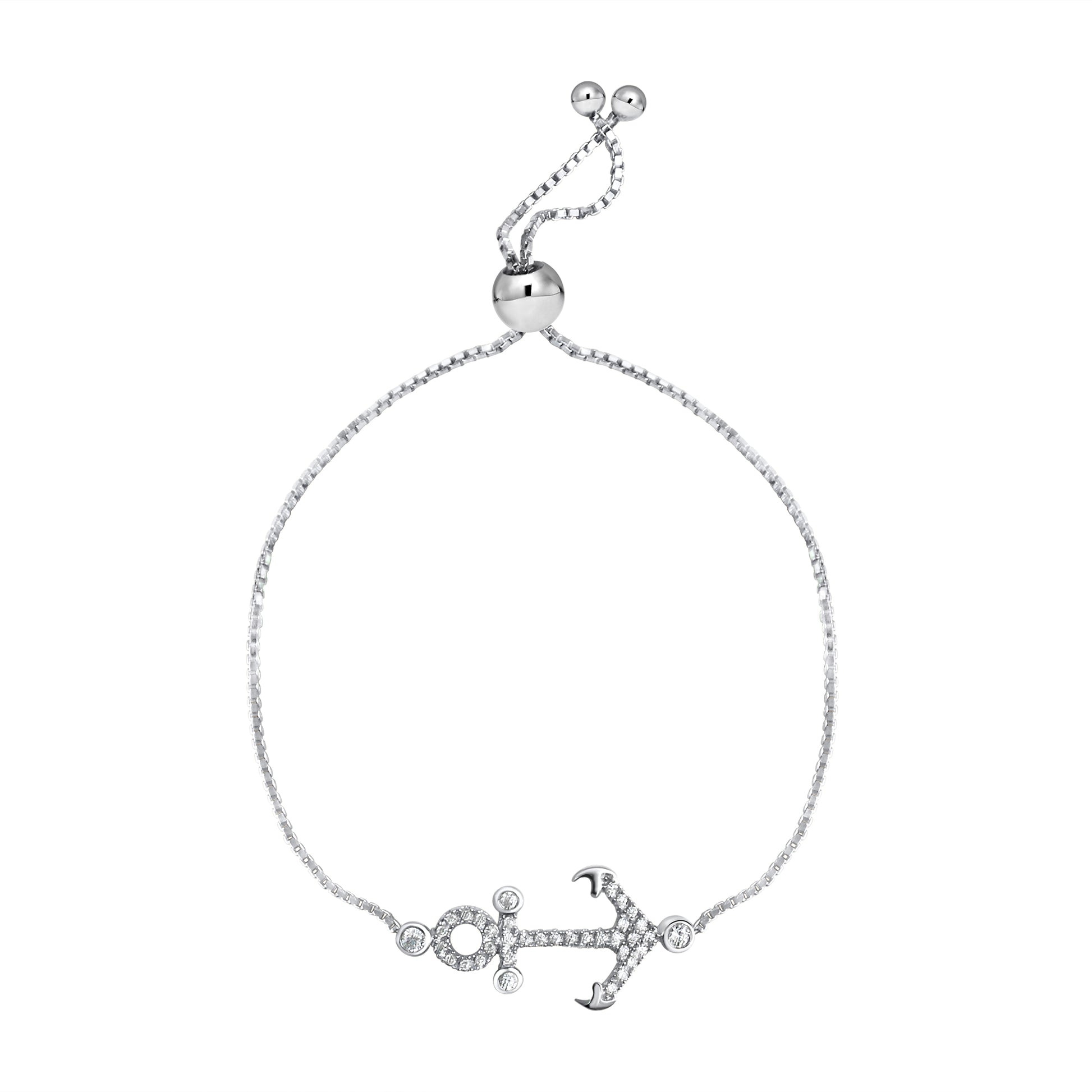 Armband 925/- Sterling Silber rhodiniert Anker Zirkonia